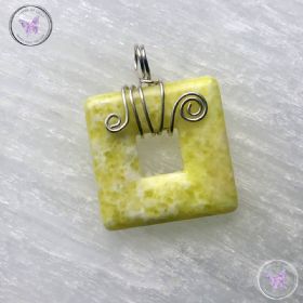 Butter Jade Square Donut Silver Wire Wrapped Pendant